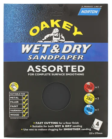 OAKEY WET & DRY SHEETS ASSORTED PACK 4