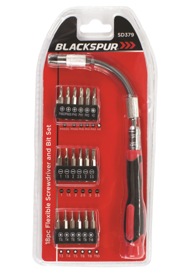 BLACKSPUR 18 PIECE FLEXIBLE SCREWDRIVER & BIT SET